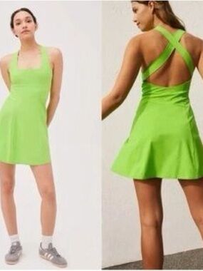 Outdoor Voices Neon Lime Cross-Back Mini Dress